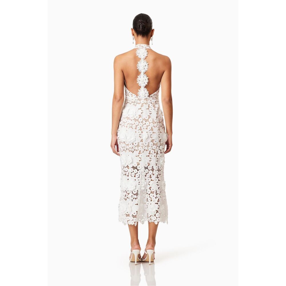 Elliatt Daffodil White Floral 3D Lace Halter Midi Bridal Dress